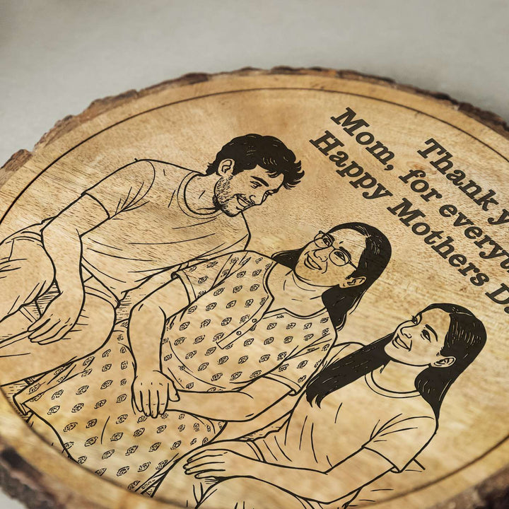 Personalized Hand Carved Engraved Mom And Children Theme Wooden Decorative Plaque