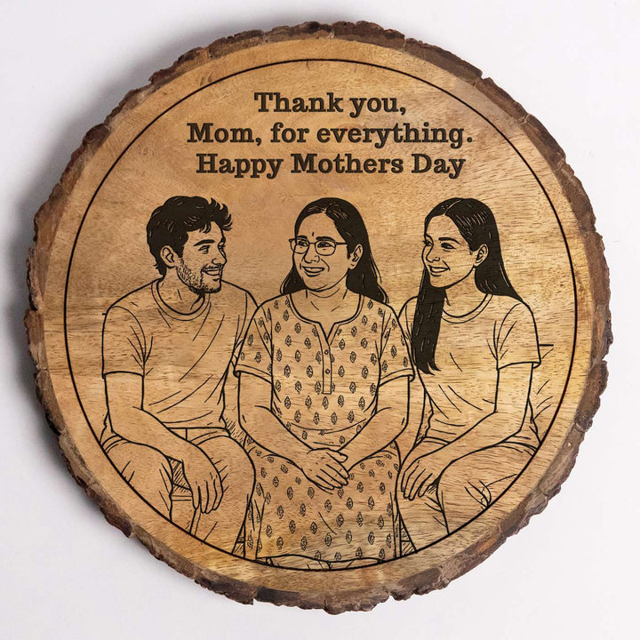 Personalized Hand Carved Engraved Mom And Children Theme Wooden Decorative Plaque