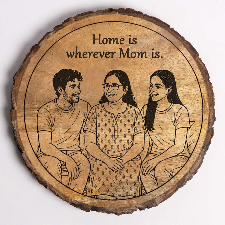 Personalized Hand Carved Engraved Mom And Children Theme Wooden Decorative Plaque