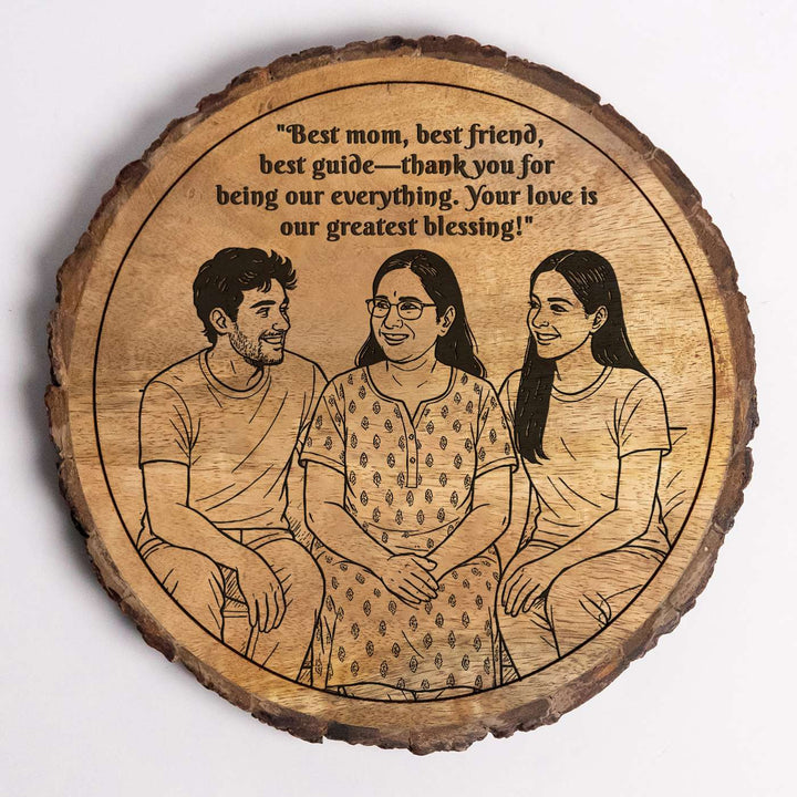 Personalized Hand Carved Engraved Mom And Children Theme Wooden Decorative Plaque