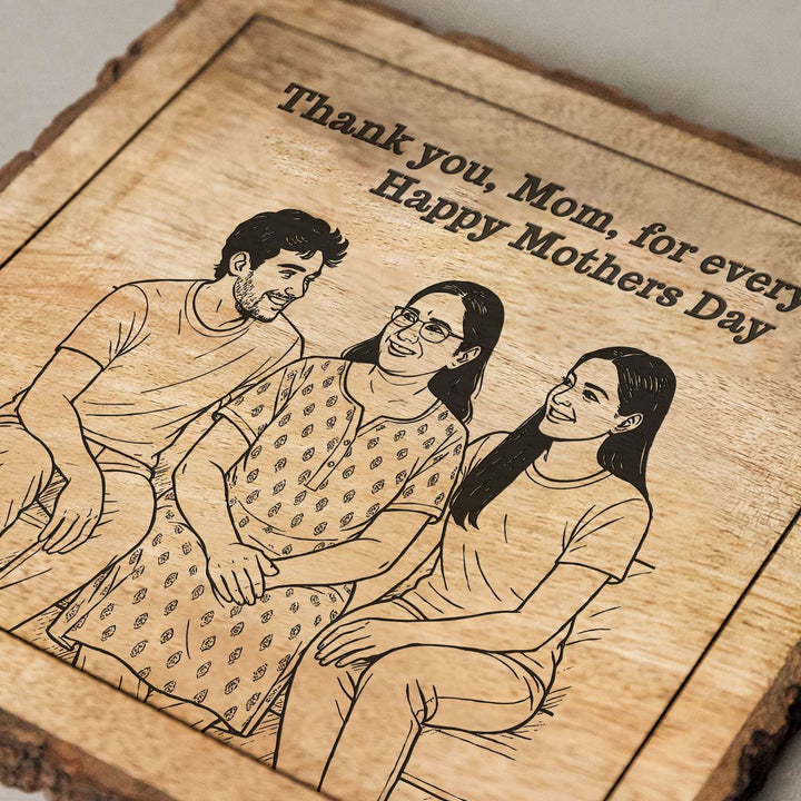 Personalized Hand Carved Engraved Mom And Children Theme Wooden Decorative Plaque