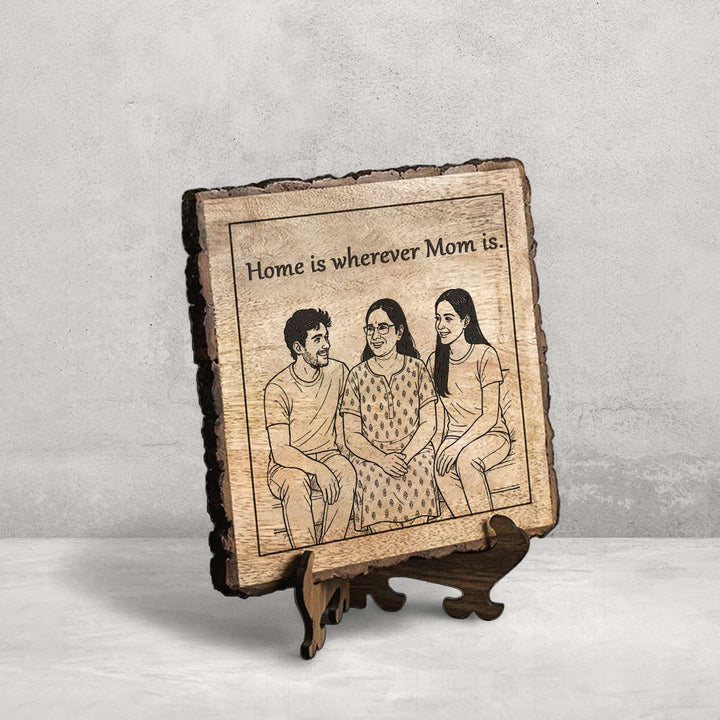 Personalized Hand Carved Engraved Mom And Children Theme Wooden Decorative Plaque