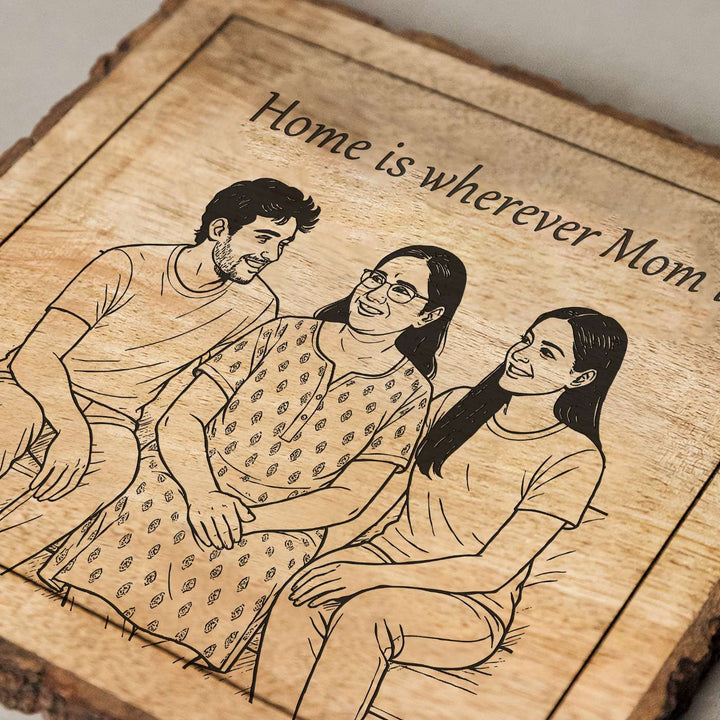 Personalized Hand Carved Engraved Mom And Children Theme Wooden Decorative Plaque