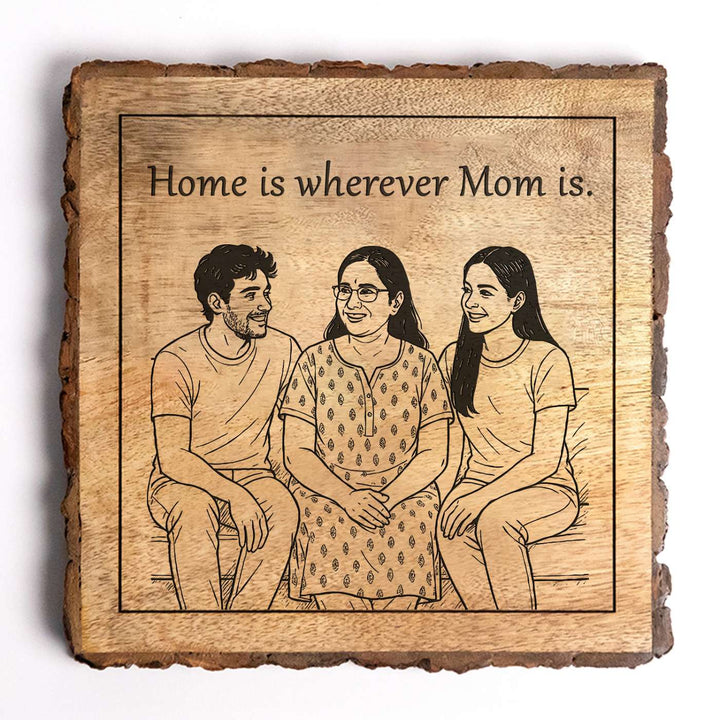 Personalized Hand Carved Engraved Mom And Children Theme Wooden Decorative Plaque