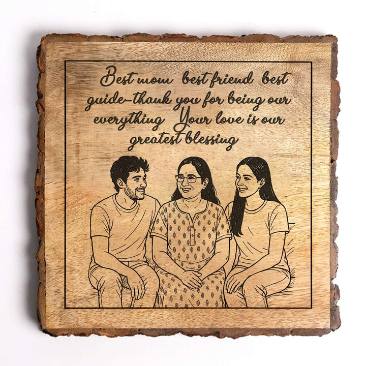 Personalized Hand Carved Engraved Mom And Children Theme Wooden Decorative Plaque