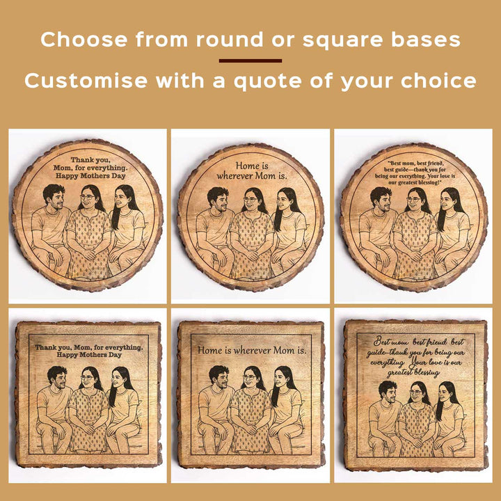 Personalized Hand Carved Engraved Mom And Children Theme Wooden Decorative Plaque