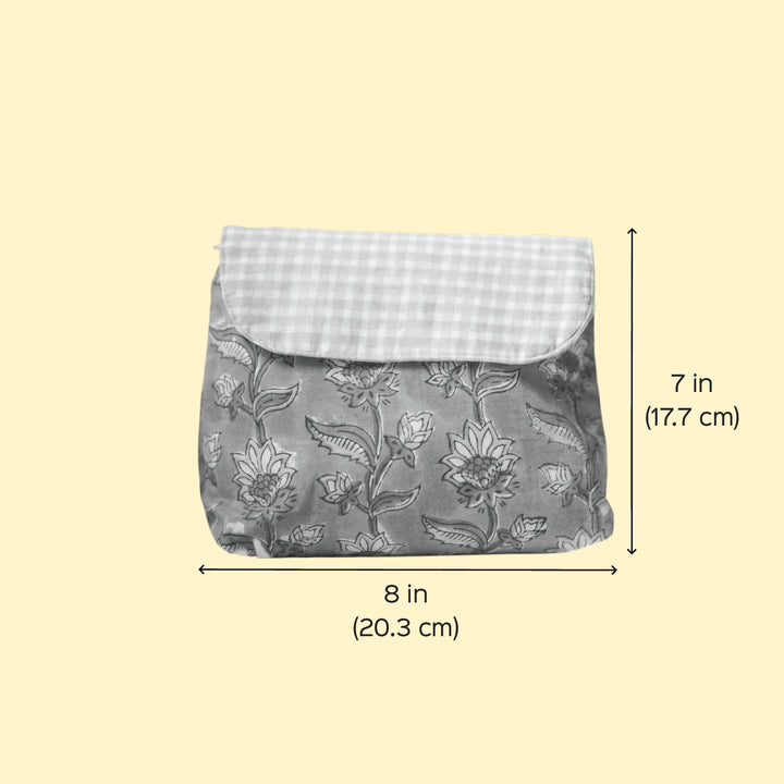Purple Floral Flap Cotton Makeup Pouch