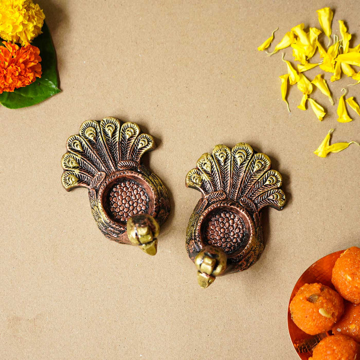 Handmade Peacock Terracotta Tealight Holder | Set Of 2