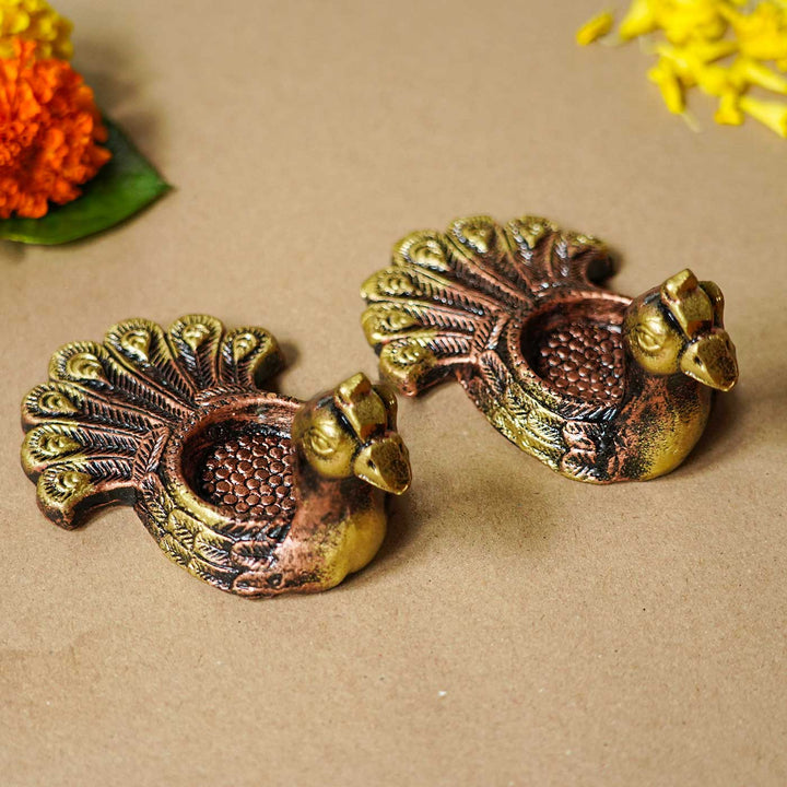 Handmade Peacock Terracotta Tealight Holder | Set Of 2