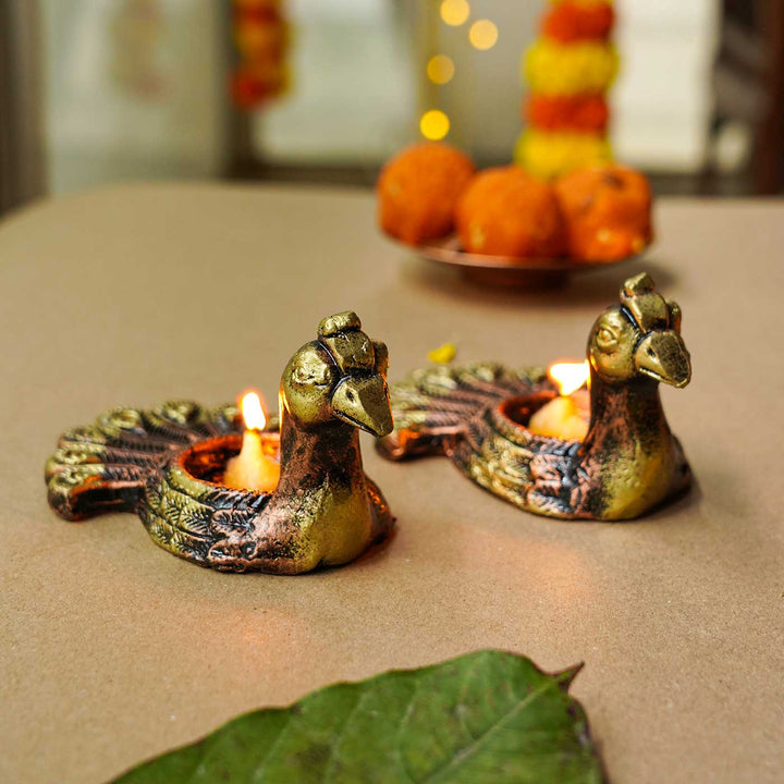 Handmade Peacock Terracotta Tealight Holder | Set Of 2