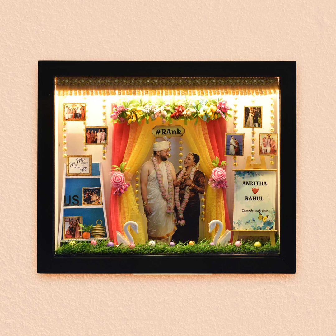 Photo Personalized Floral Theme MDF Wood Wedding Plaque With Lights