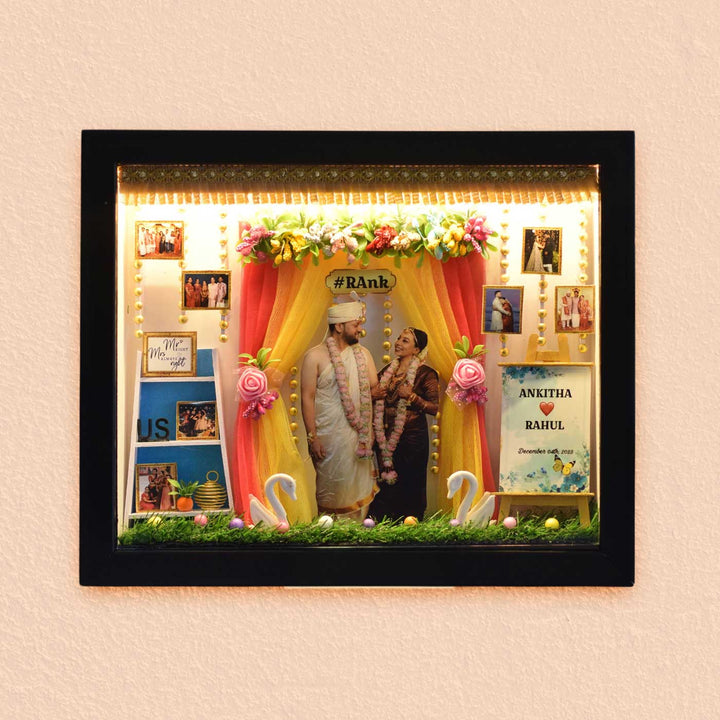 Photo Personalized Floral Theme MDF Wood Wedding Plaque With Lights
