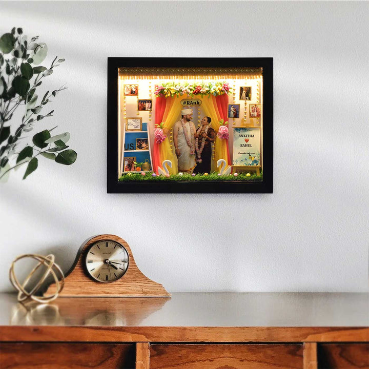 Photo Personalized Floral Theme MDF Wood Wedding Plaque With Lights