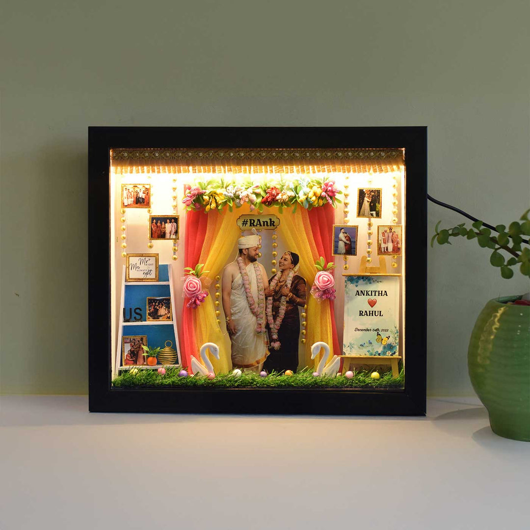 Photo Personalized Floral Theme MDF Wood Wedding Plaque With Lights