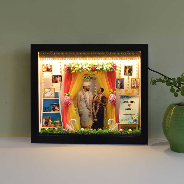 Photo Personalized Floral Theme MDF Wood Wedding Plaque With Lights