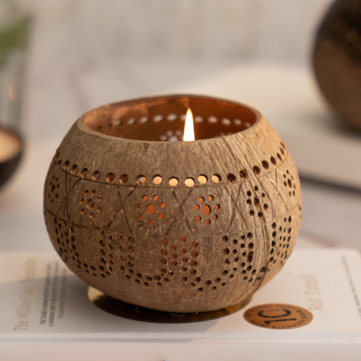 Eco-friendly Coconut Shell Tealight Holder I Tropical