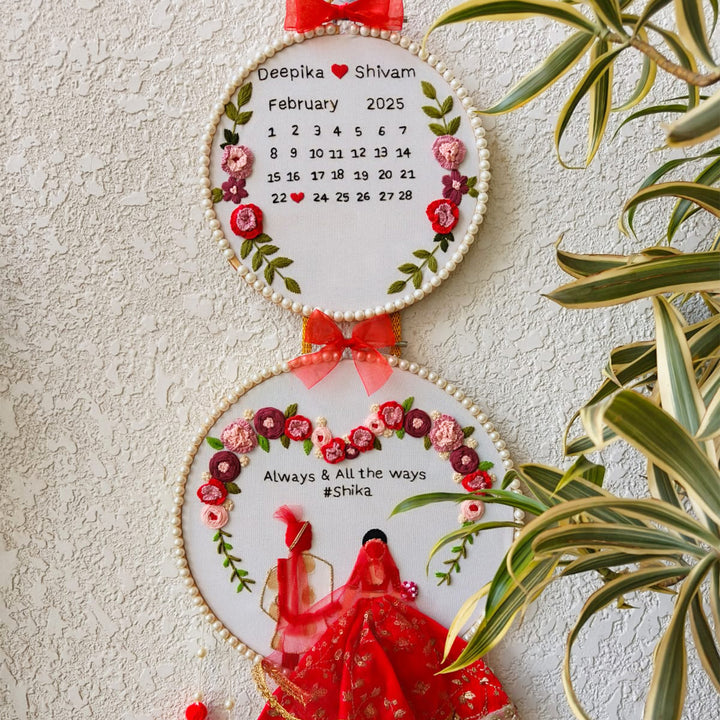 Personalized Embroidered Floral Double Hoop Wedding Plaque With Tassels