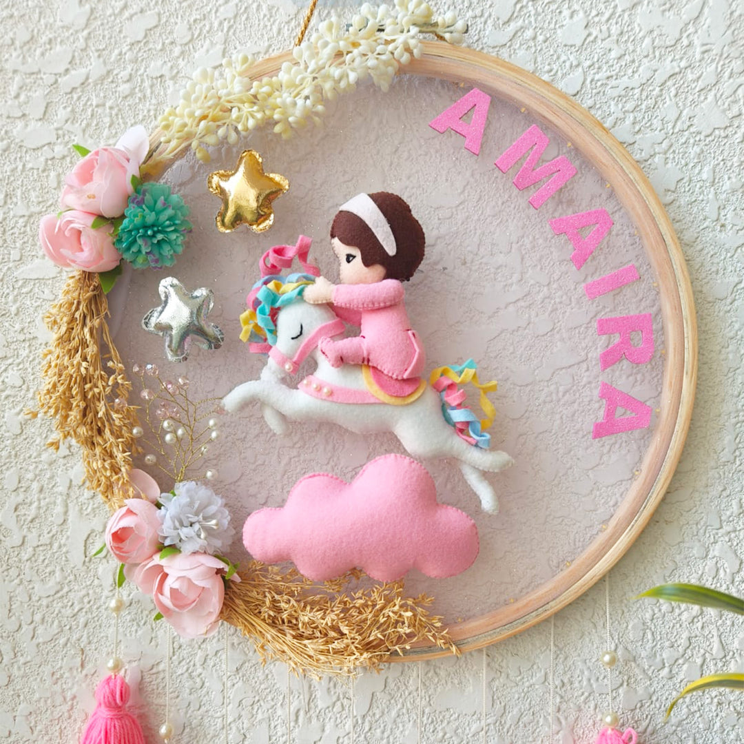 Personalized Unicorn Theme Kids Name Plate With Tassels