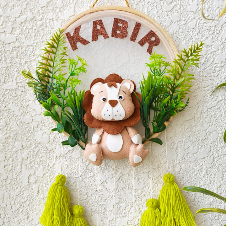 Personalized Lion Theme Kids Name Plate With Tassels