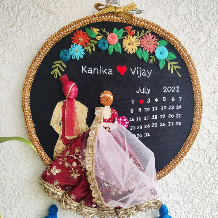 Personalized Embroidered Floral Wedding Plaque With Tassels