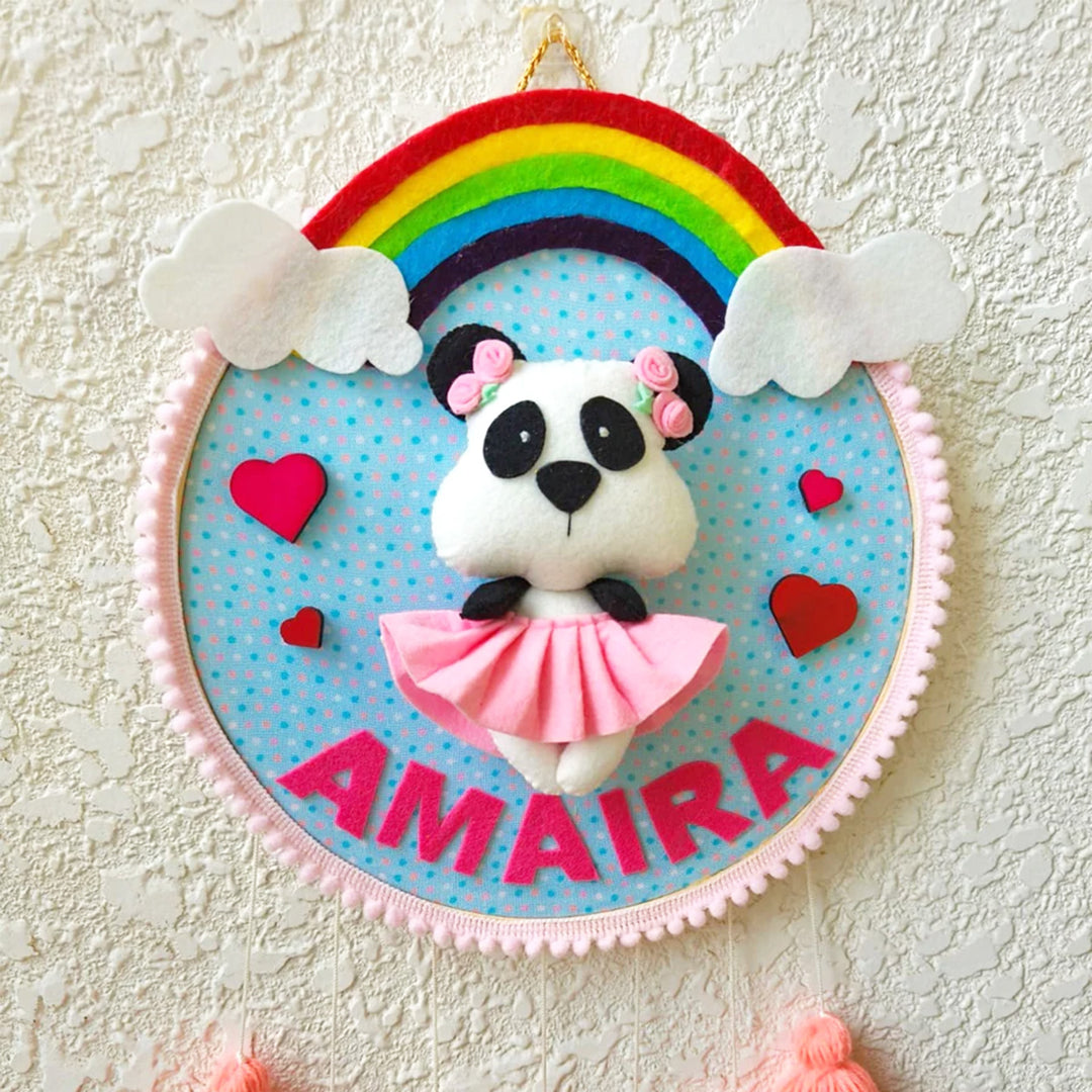 Personalized Panda Girl Theme Kids Name Plate With Tassels