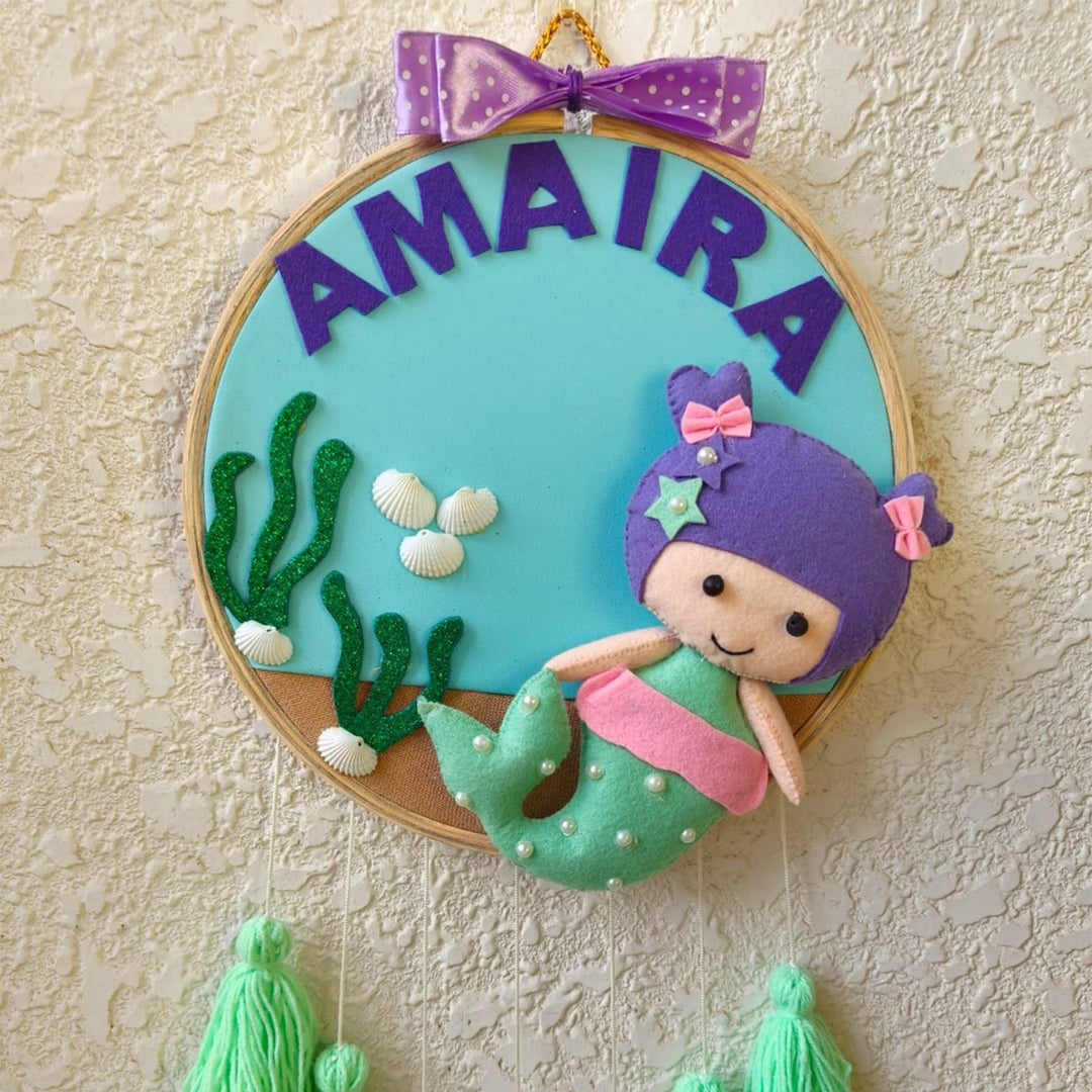 Personalized Mermaid Theme Kids Name Plate With Tassels