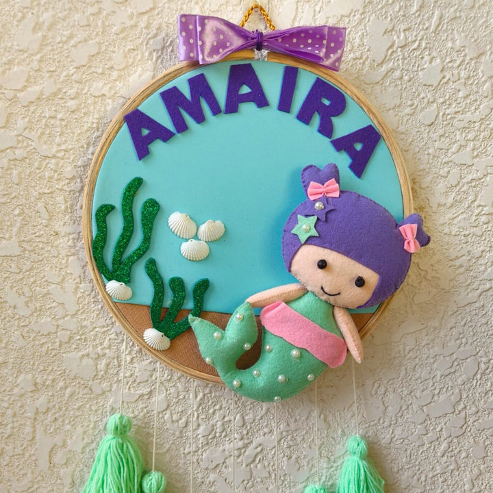 Personalized Mermaid Theme Kids Name Plate With Tassels