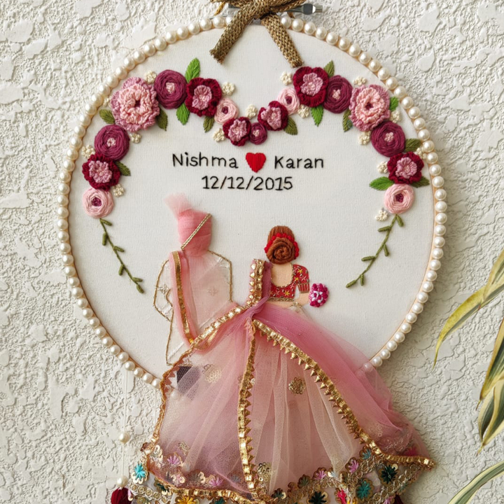 Personalized Embroidered Pastel Wedding Plaque With Tassels