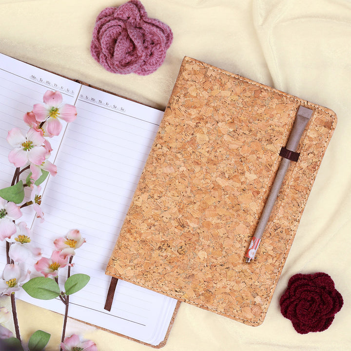 Eco-Friendly Handmade Hamper | 1 A5 Cork Hardcover Notebook, 1 Plantable Pen, 2 Seeds, 1 Crayon Set, 1 Photoframe, 1 Card, 2 Coasters & 1 Gift Box