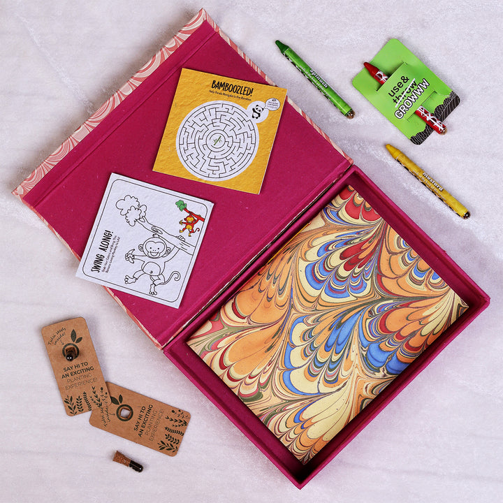 Eco-Friendly Handmade Hamper | 1 A5 Notebook, 1 Doodle Kit, 3 Crayons, 2 Seeds & 1 Gift Box