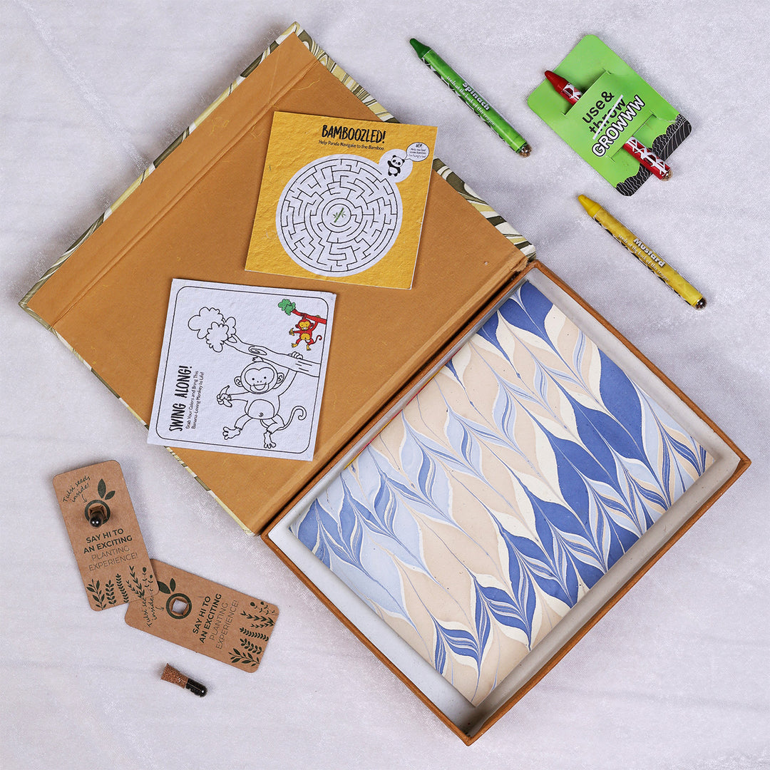 Eco-Friendly Handmade Hamper | 1 A5 Notebook, 1 Doodle Kit, 3 Crayons, 2 Seeds & 1 Gift Box