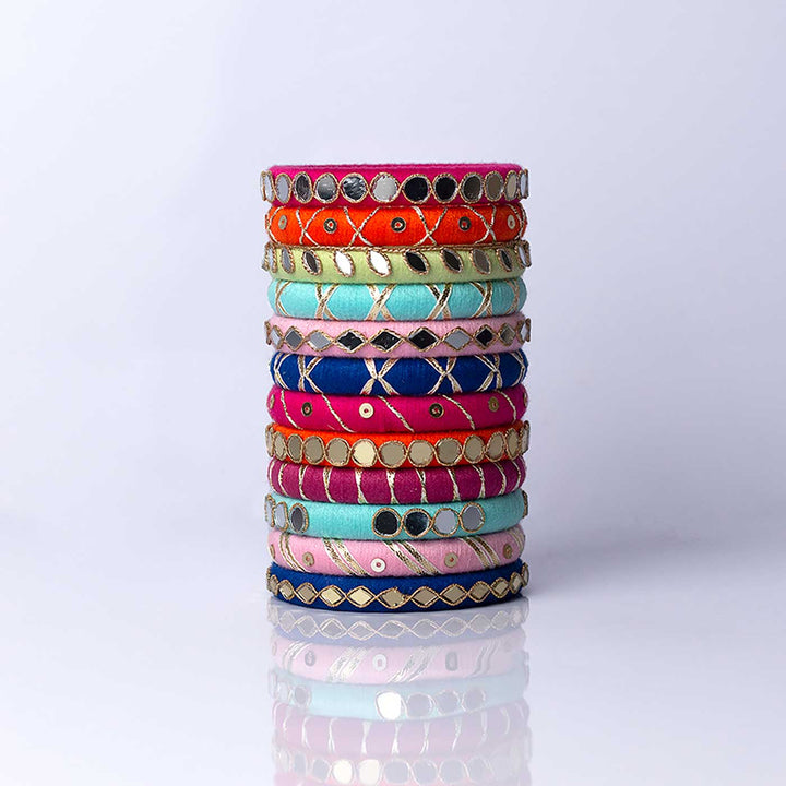 Multicolor Handcrafted Aaina Mirror Work Bangles | Set of 12