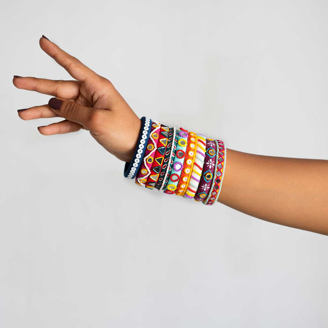 Multicolor Handcrafted Anshi Beaded Bangles | Set of 9