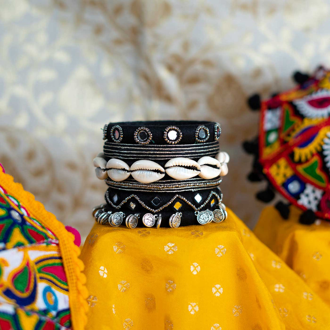 Black Handcrafted Aparna Shell Beaded Bangles Set of