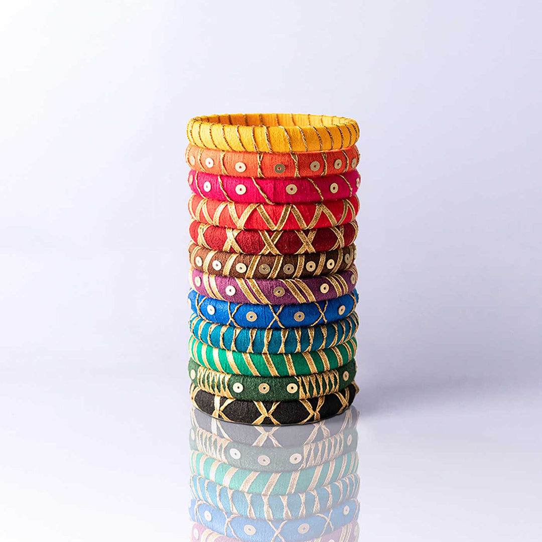 Fluorescent Handcrafted Classic Gotapatti Bangles | Set of 12