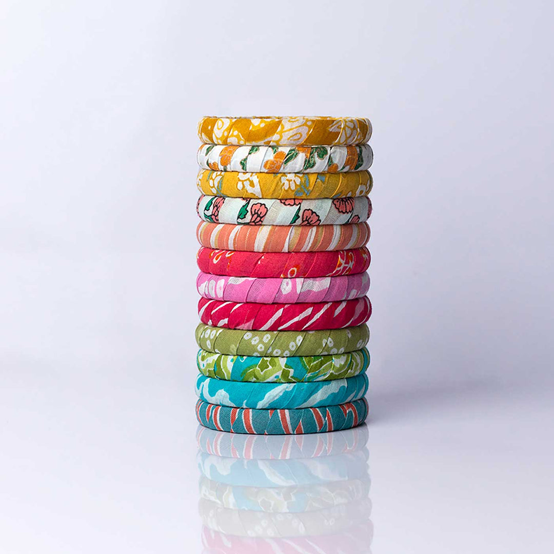Multicolor Handcrafted Misa Printed Cotton Bangles Set of 12