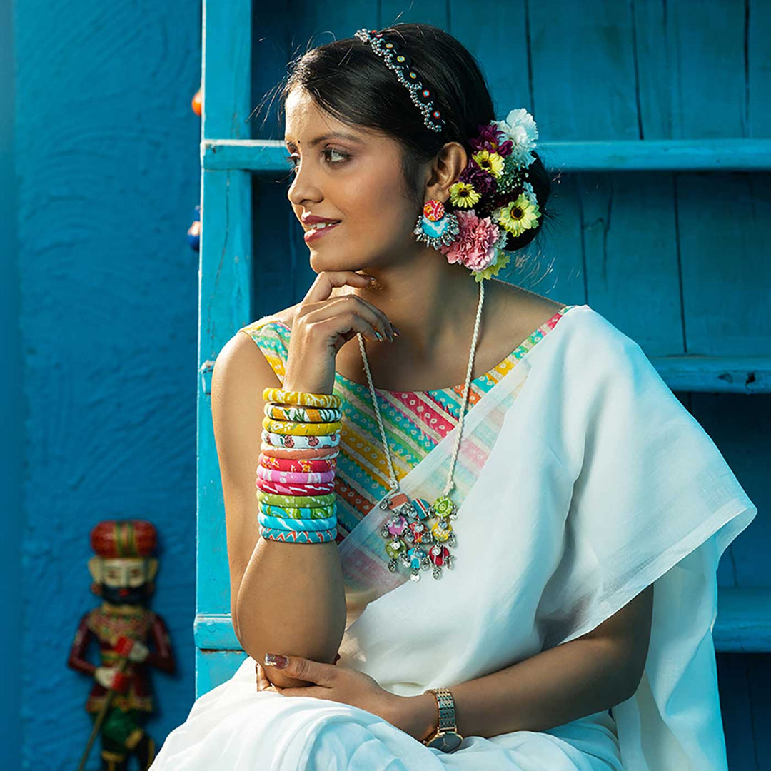 Buy Multicolor Handcrafted Misa Printed Cotton Bangles Set of 12