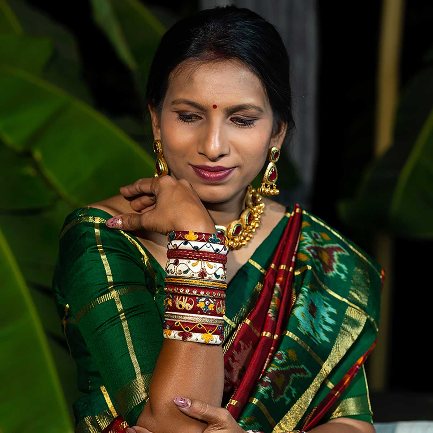 Buy Multicolor Handcrafted Panetar Embroidered Bangles | Set of 10