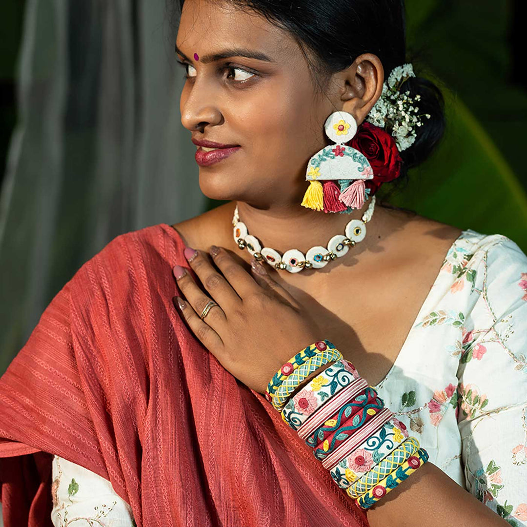 Multicolor Handcrafted Pushpavali Thread Bangles Set of 10