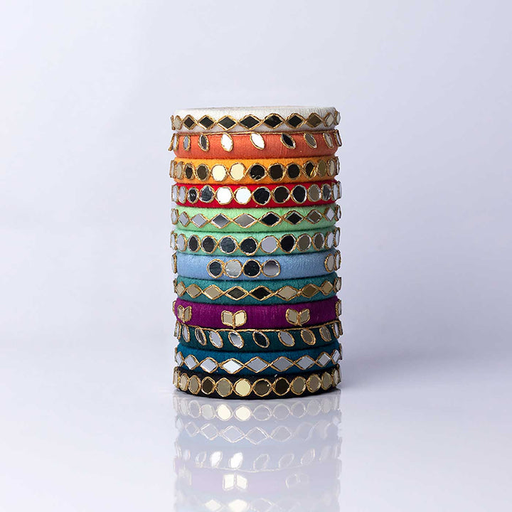 Multicolor Handcrafted Roshani Mirror Work Bangles | Set of 12