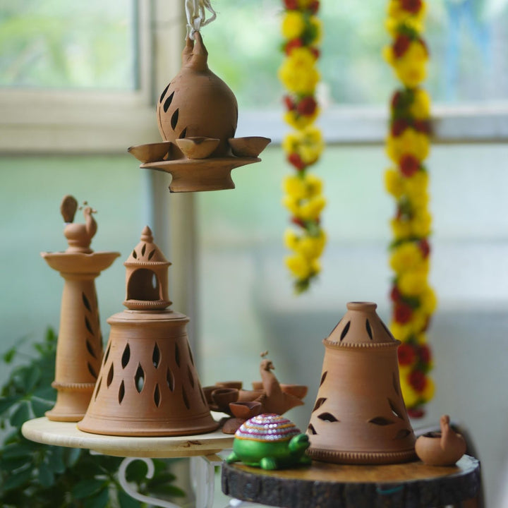 Handmade Raj-Hans Terracotta Holder with 3 Diyas