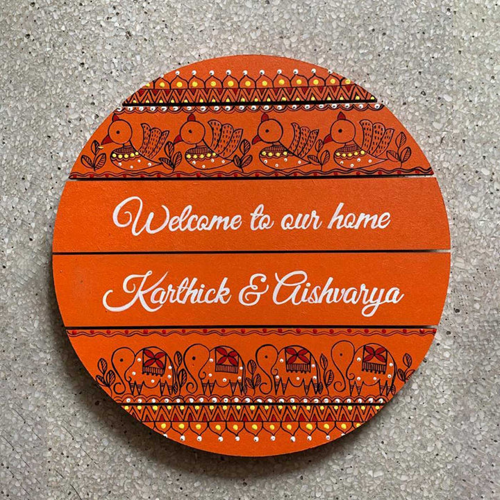 Round Hand Painted Madhubani Art Nameboard