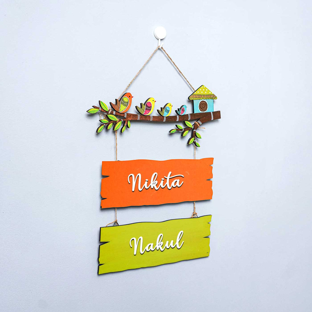 Personalized Hand-painted Sparrow Plank Name Plate