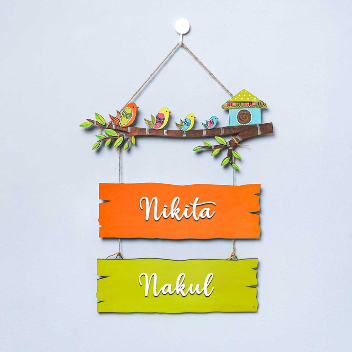 Personalized Hand-painted Sparrow Plank Name Plate