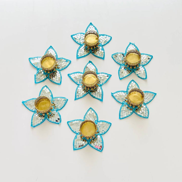Handmade Mirror Work Star Design Tealight Holder