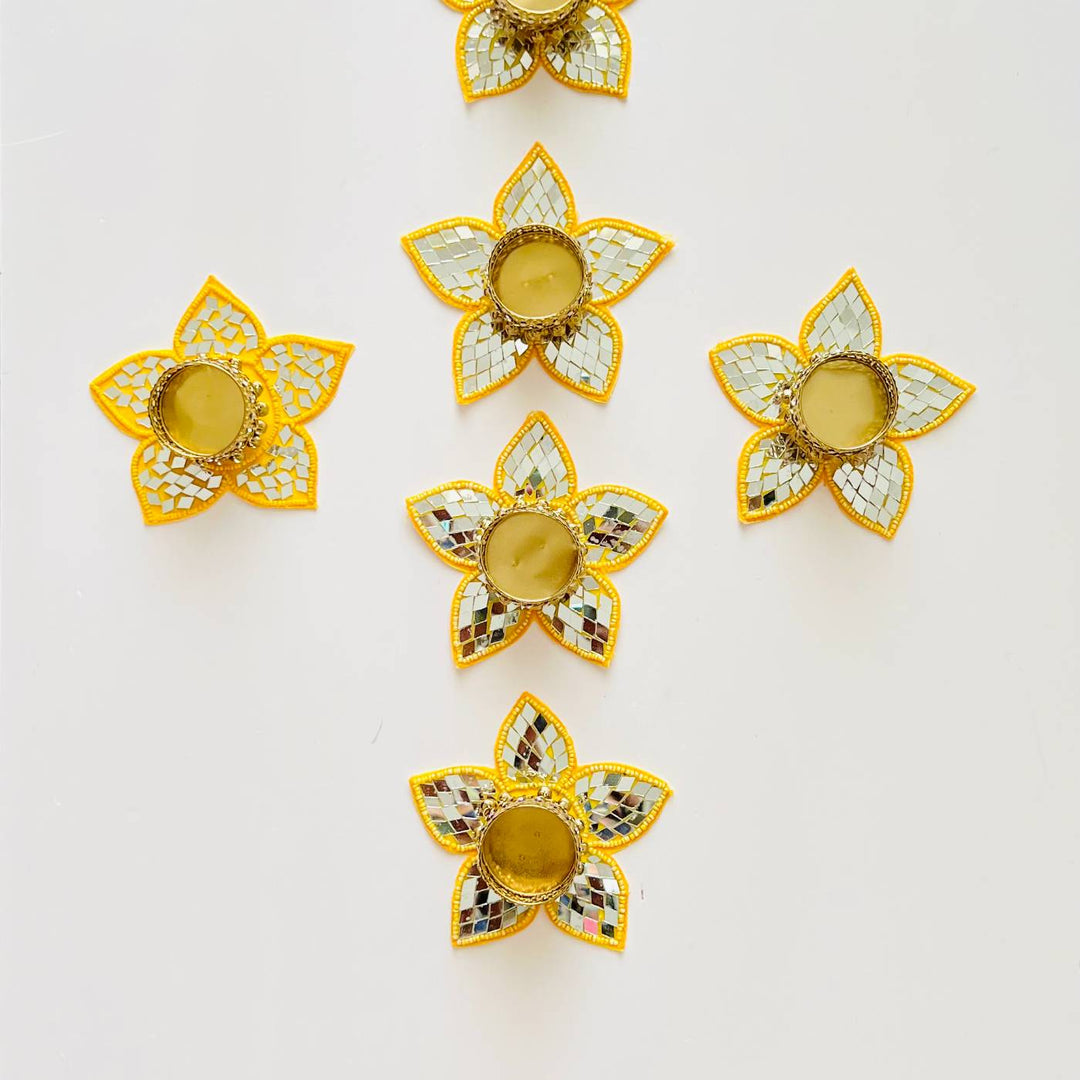 Handmade Mirror Work Star Design Tealight Holder