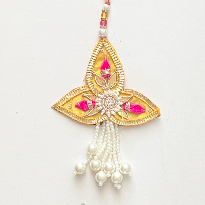 Handcrafted Gota Patti "Tara" Couple Rakhi & Lumba Set With Roli Chawal for Bhaiya Bhabhi