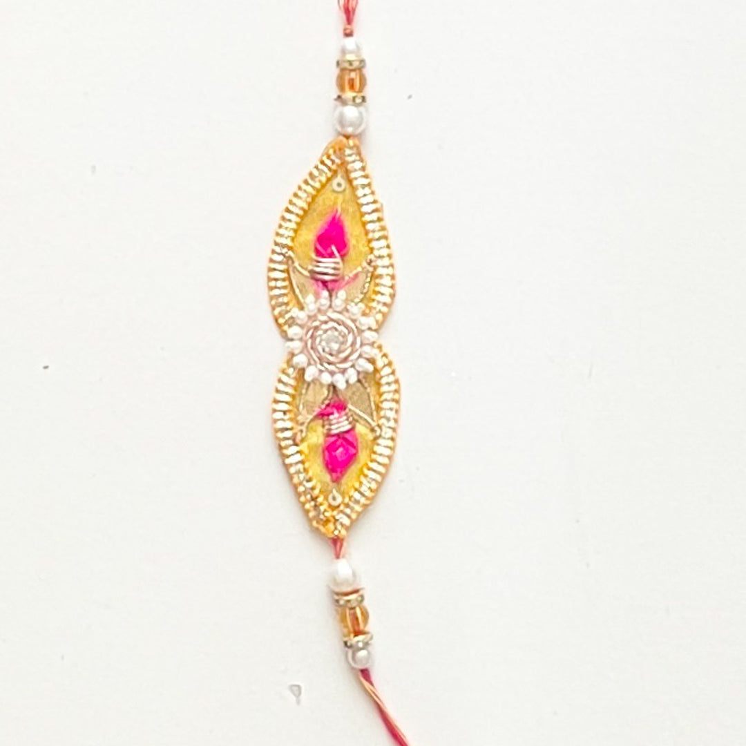 Handcrafted Gota Patti "Tara" Couple Rakhi & Lumba Set With Roli Chawal for Bhaiya Bhabhi