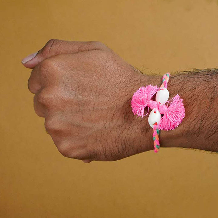 Reusable Beaded Tassel Rakhi With Roli Chawal - Bracelet Worn on Wrist