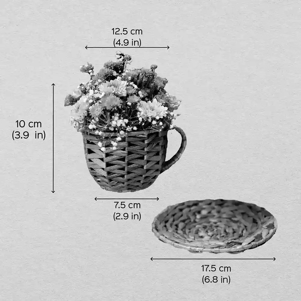 Handmade Crochet Tea Cup Design Water Hyacinth Basket